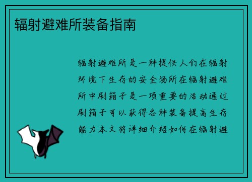 辐射避难所装备指南